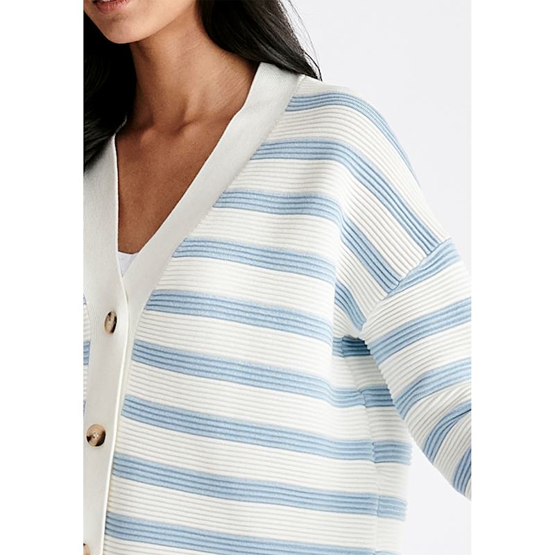Thumbnail of Paisie Striped Ribbed Cardigan In White & Light Blue image