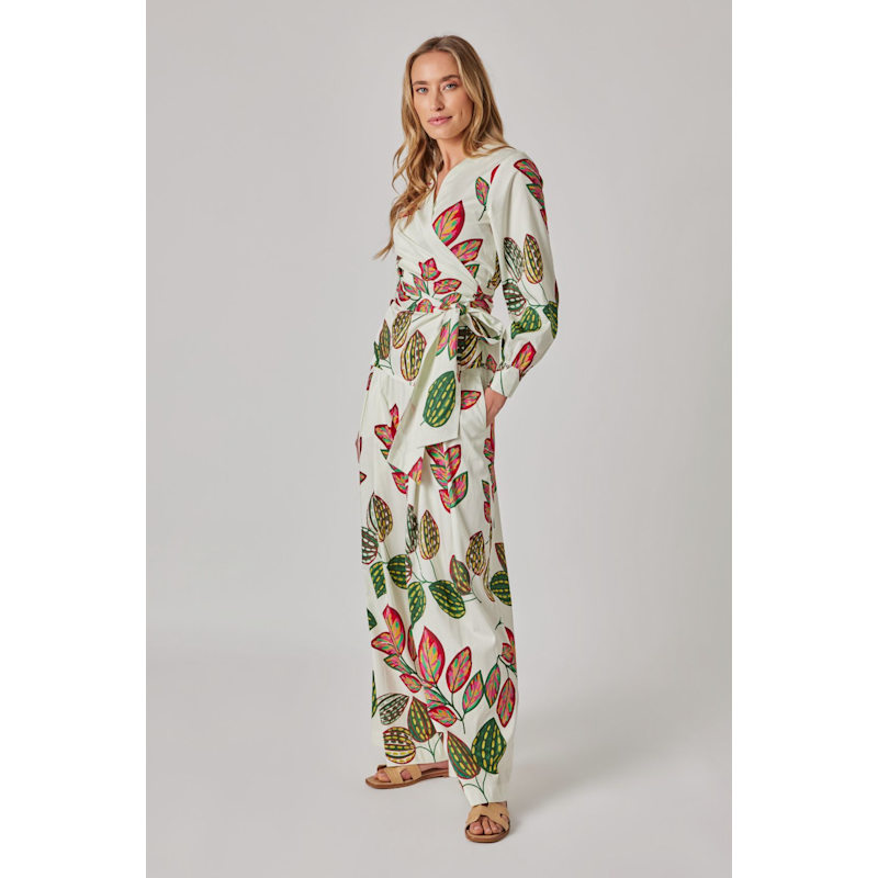 Thumbnail of Palazzo Pants With Leaf Print And Tie Belt image
