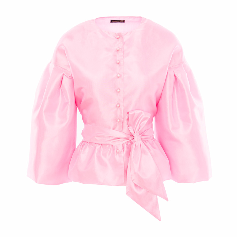 Thumbnail of Pale Pink Taffeta Top With Puff Sleeves And Drawstring image