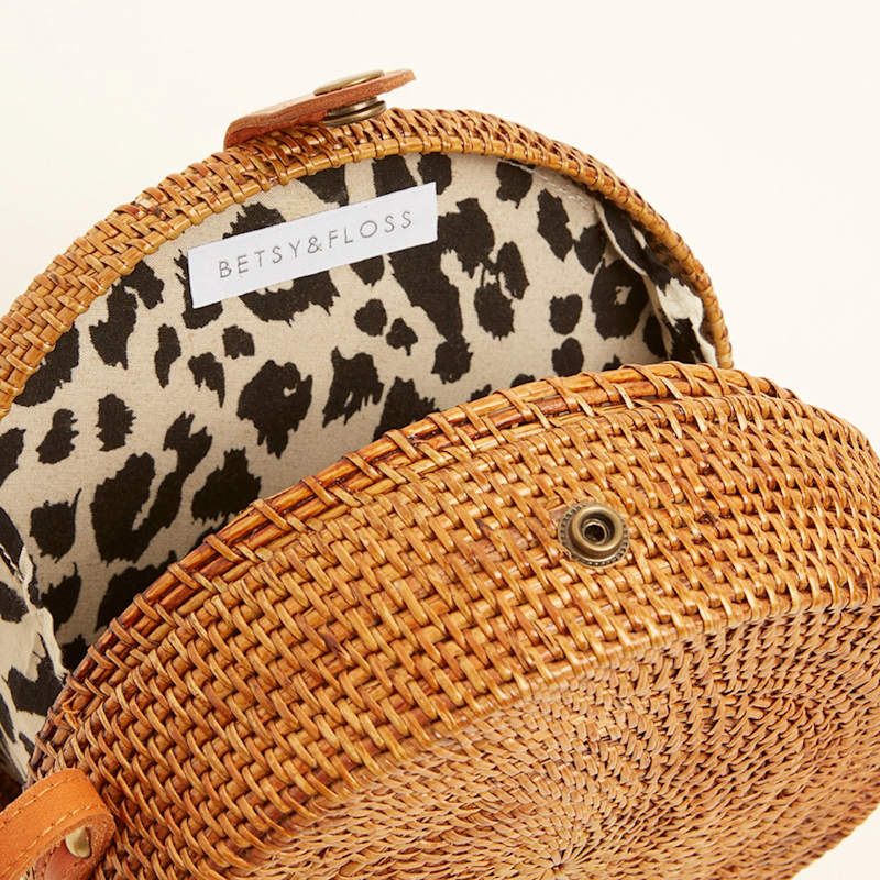 Palermo Round Raffia Basket Bag Betsy Floss Wolf Badger