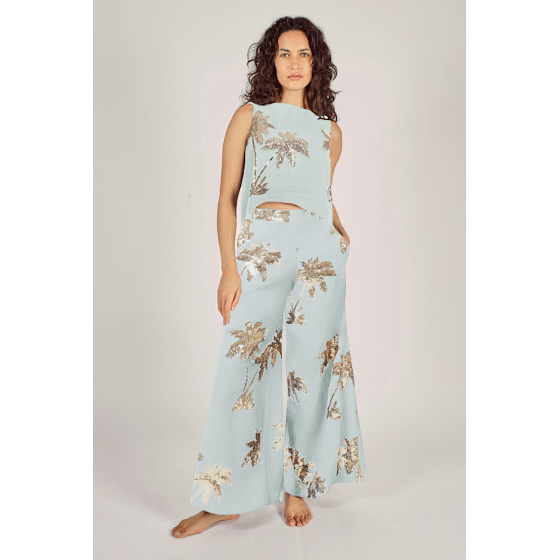 Thumbnail of Palms Of Gold Wide Leg Sequin Rene Trousers In Blue image