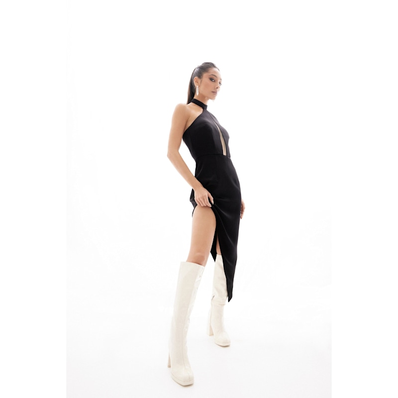 Thumbnail of Pamela Black Halter Neck Dress With Asymmetric Skirt image