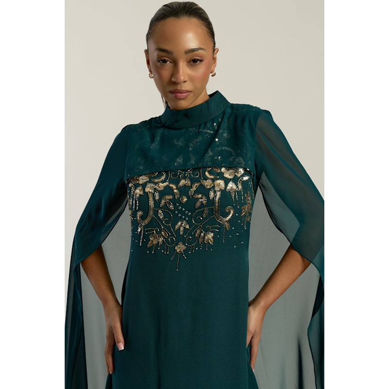 Thumbnail of Paloma Green Embellished Maxi Dress With Cape Detail image