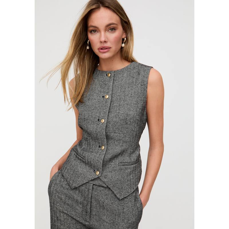 Thumbnail of Pandora Tailored Herringbone Print Waistcoat In Grey image