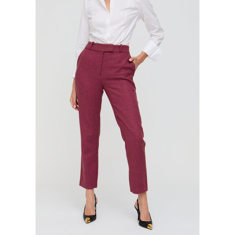 Thumbnail of Pandora Tapered Herringbone Print Trouser In Pink image