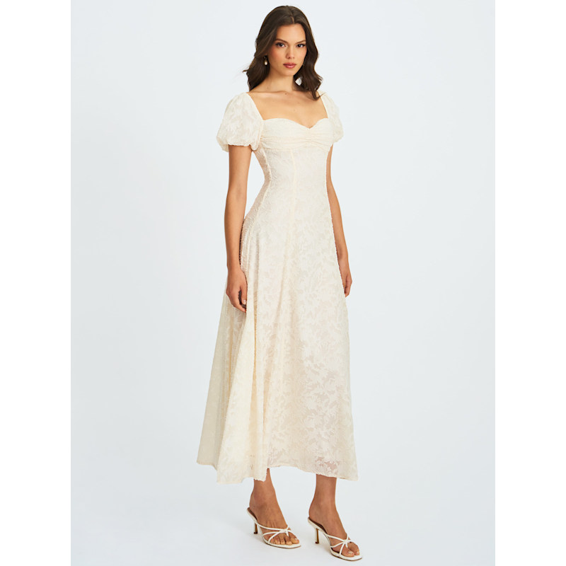 Thumbnail of Pandora White Bubble Sleeve Backless Maxi Dress image