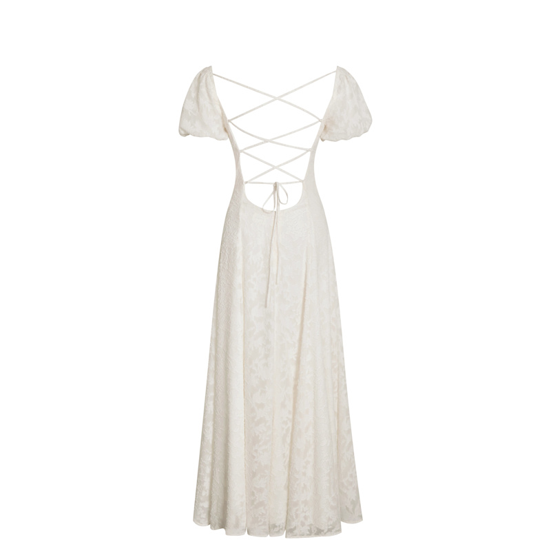 Thumbnail of Pandora White Bubble Sleeve Backless Maxi Dress image