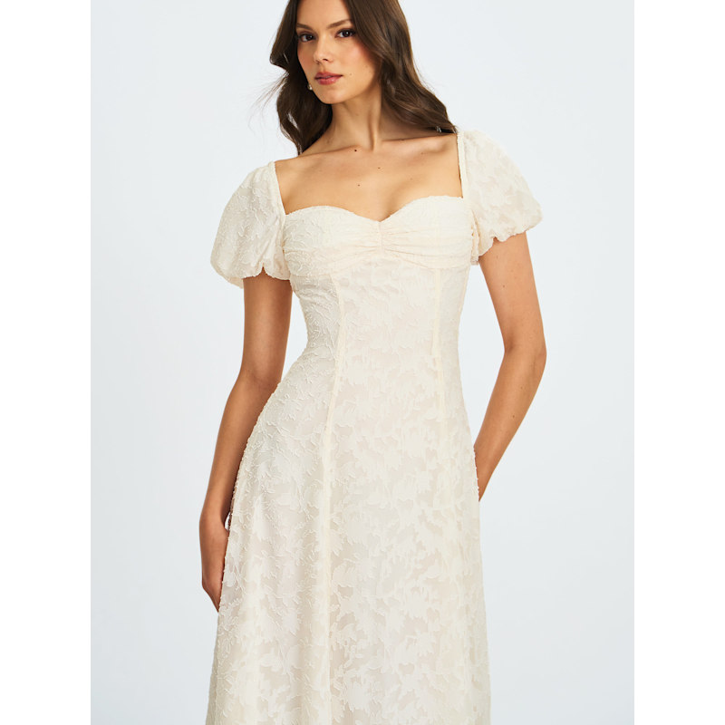 Thumbnail of Pandora White Bubble Sleeve Backless Maxi Dress image