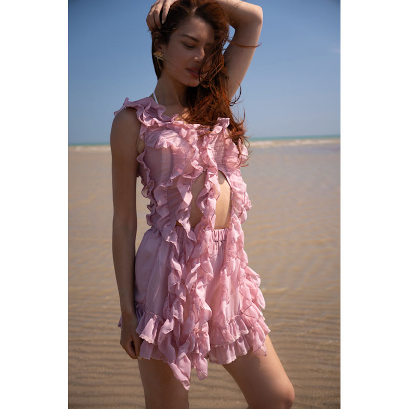 Thumbnail of Paola Pink Ruffle Chiffon Top image
