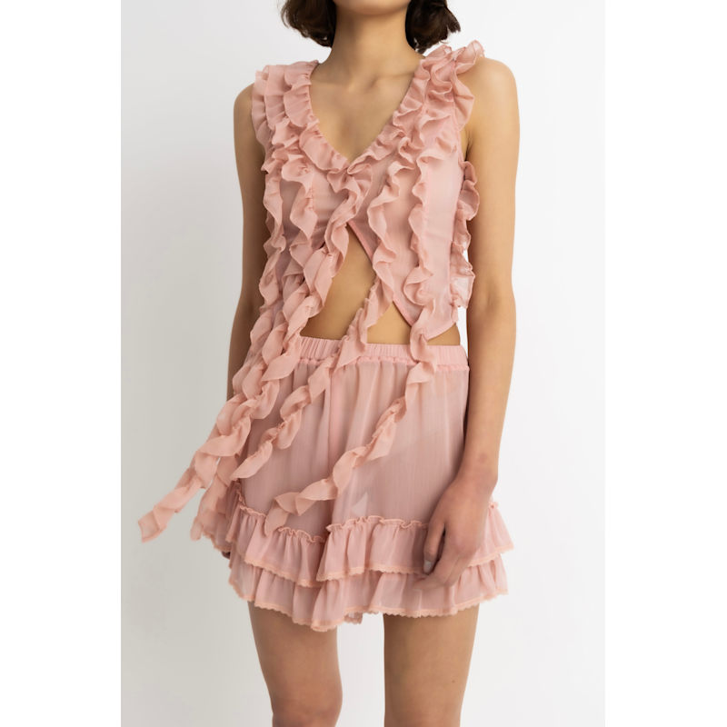 Thumbnail of Paola Pink Ruffle Chiffon Top image