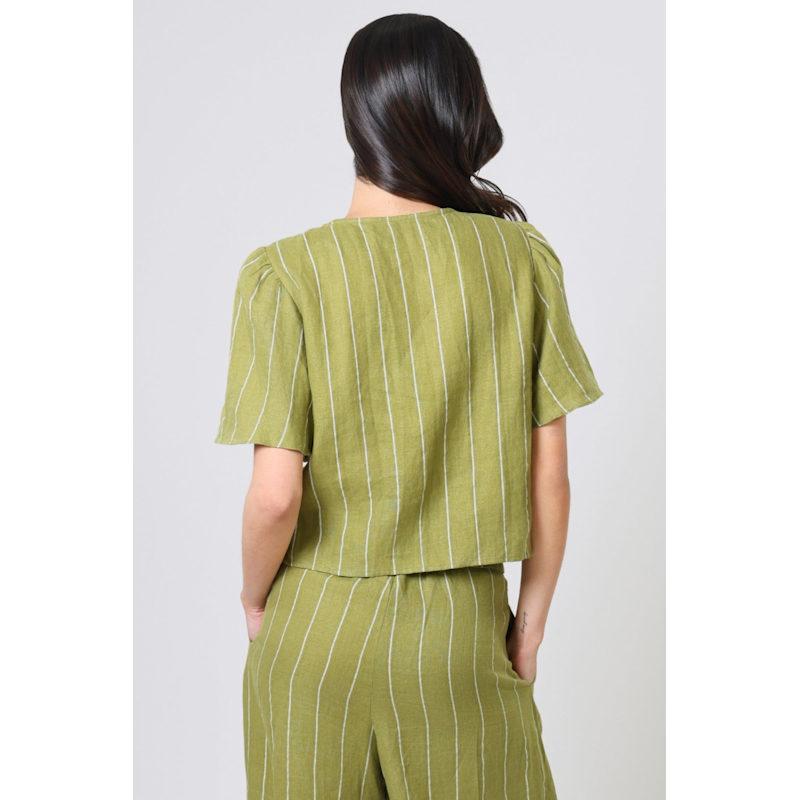 Thumbnail of Parallel Lives Green And White Striped Daisy Top image