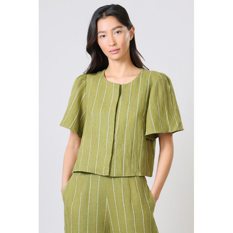 Thumbnail of Parallel Lives Green And White Striped Daisy Top image
