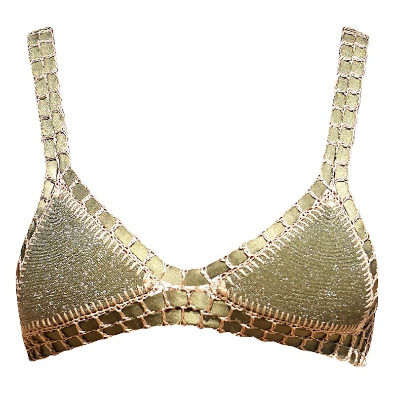 Thumbnail of Paros Khaki Lurex Crochet Triangle Bikini Top image