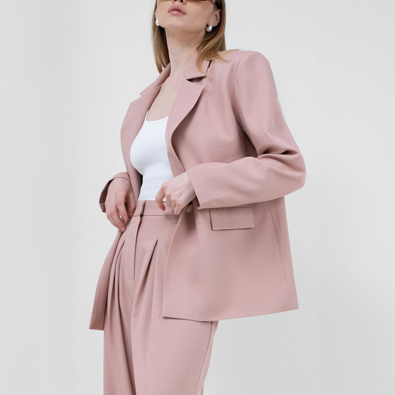 Pastel Pink Suit With Regular Blazer With Double Pocket And Ultra Wide Leg  Trousers by BLUZAT