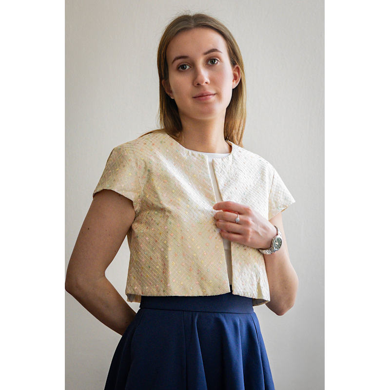 Thumbnail of Pastel Thread Embroidery Silk Crop Coat image