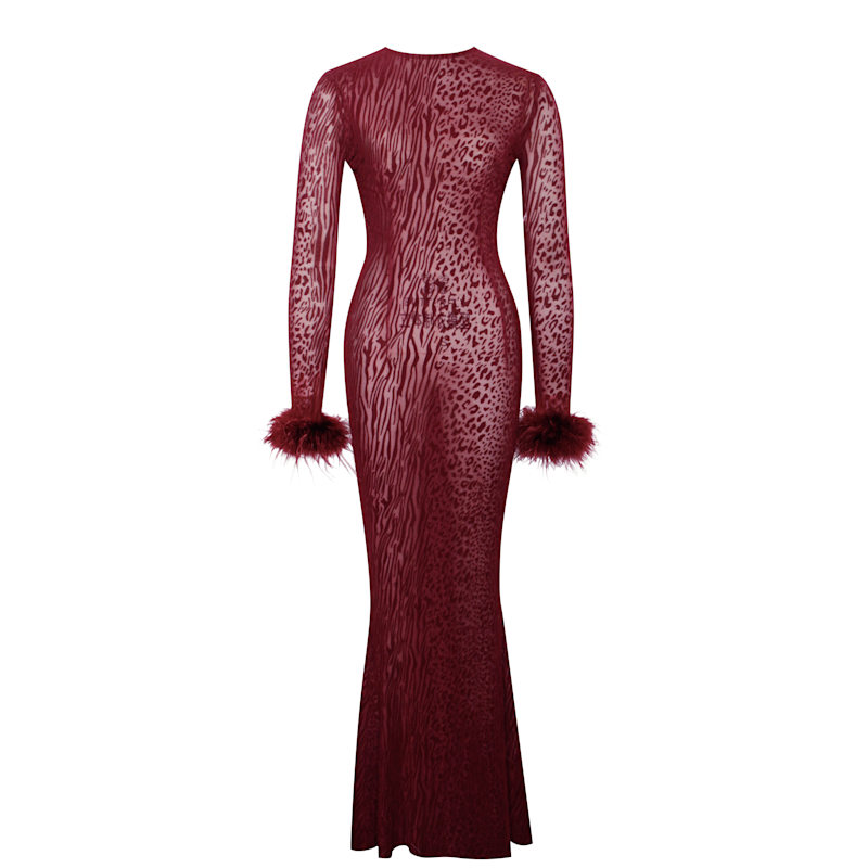 navy blue dress for baby girl Patricia Burgundy Leopard Burnout Velvet Mesh Backless Maxi Dress by Miss  Circle New York