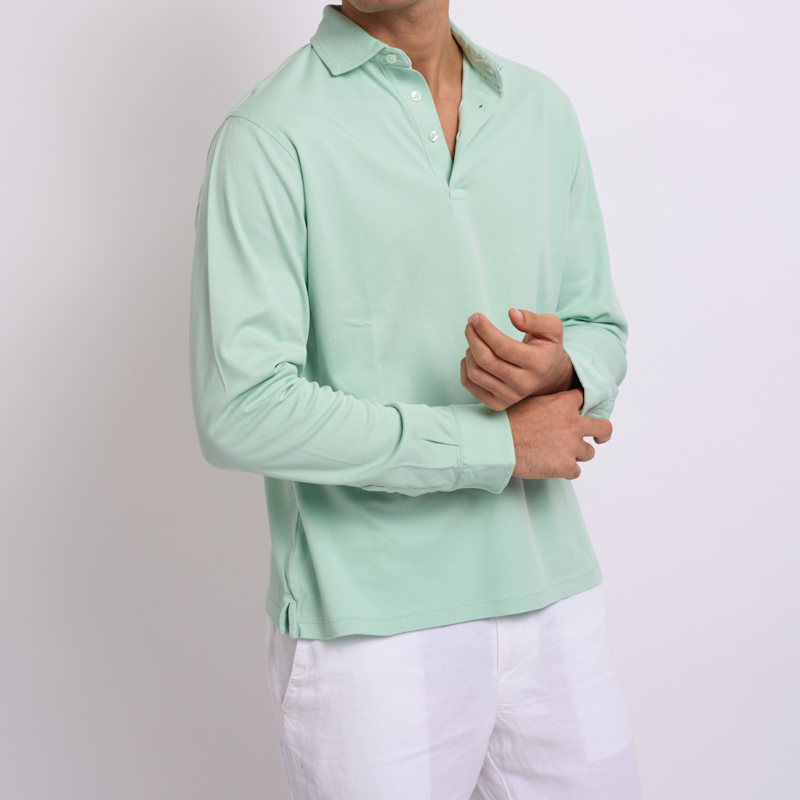 Thumbnail of Patrick Mens Cotton Polo Long Sleeve Mint Green image