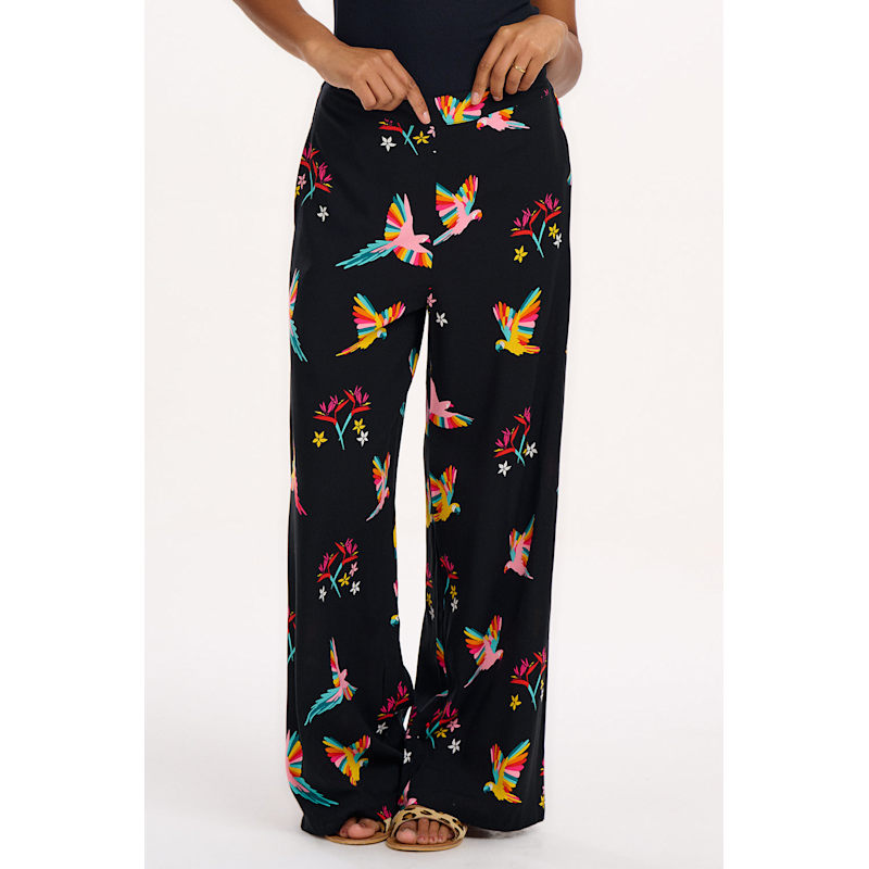 Thumbnail of Patsy Palazzo Pants Black, Tropical Parrots image