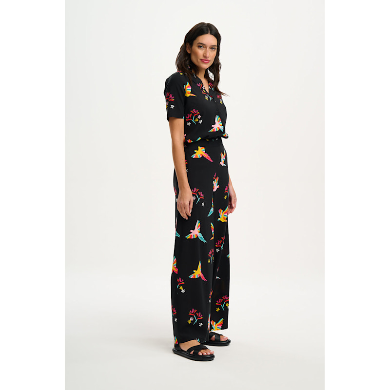Thumbnail of Patsy Palazzo Pants Black, Tropical Parrots image