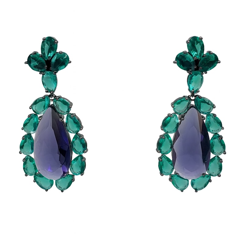 Thumbnail of Paula Emerald And Amethyst Drop Clip Earrings image