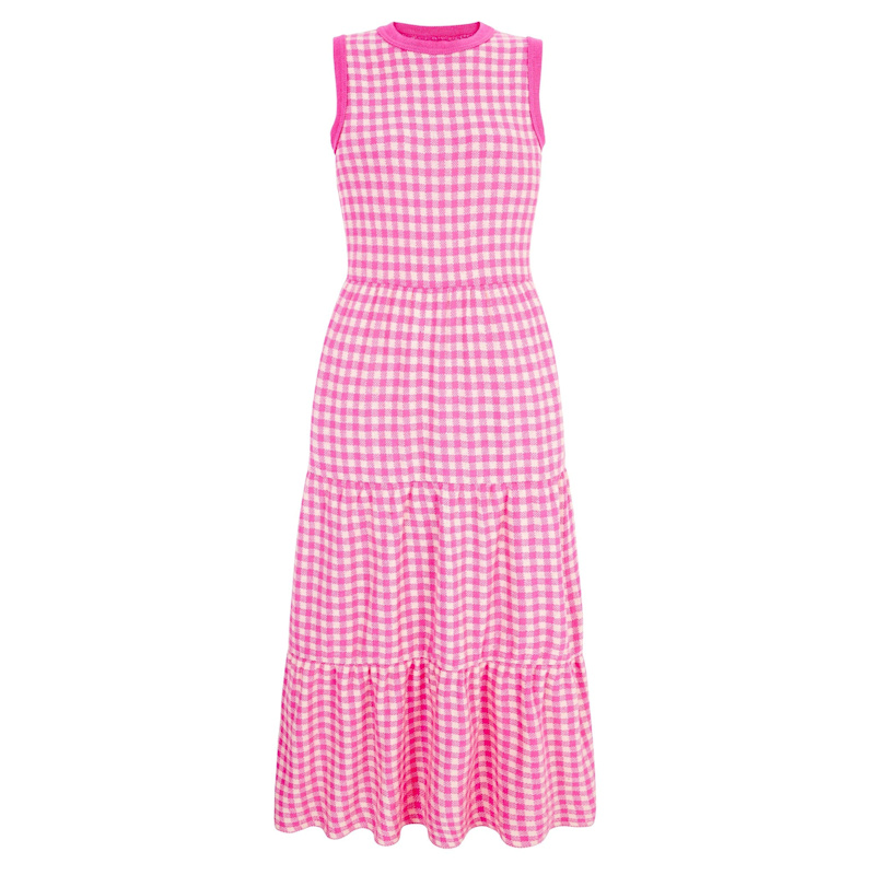 Thumbnail of Paula Gingham Cotton Knitted Midi Summer Dress - Hot Pink image