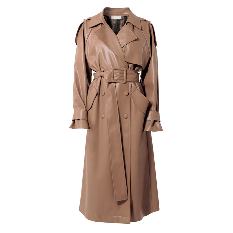 Paulin Milk Chocolate Vegan Leather Trench Coat by AGGI by HALEWSKI