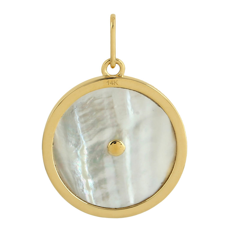 Thumbnail of Mother of Pearl, Sapphire & Diamond Evil Eye Pendant in 14K Yellow Gold image