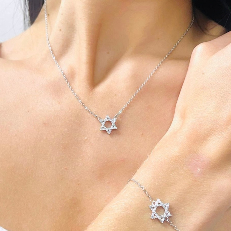 Thumbnail of Pave Star Of David Necklace - Silver image