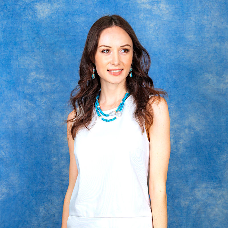 Thumbnail of Turquoise With Baroque Pearl Double Layers Statement Necklace image