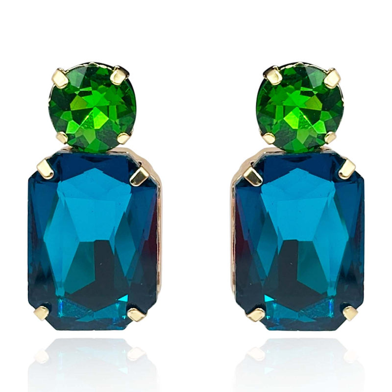 Thumbnail of Adelle Peacock Blue Crystal Ocatgon And Green Tourmaline Round Stone Drop Earrings image