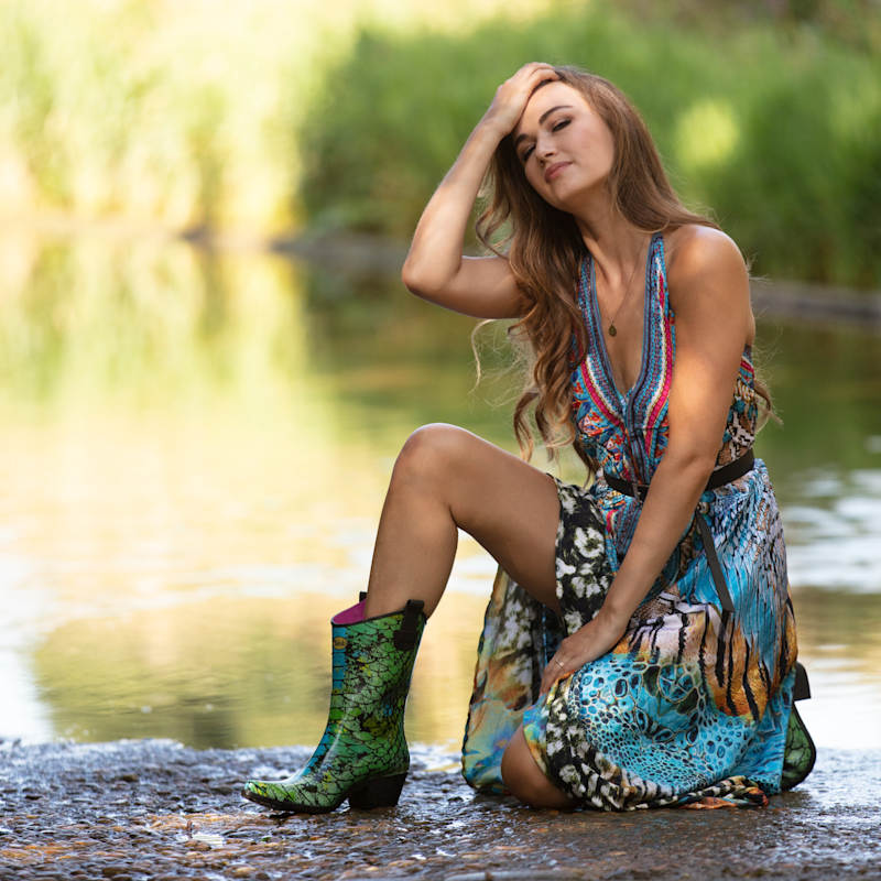 Peacock Green Blue Cowboy Boot Welly Talolo Boots Wolf Badger