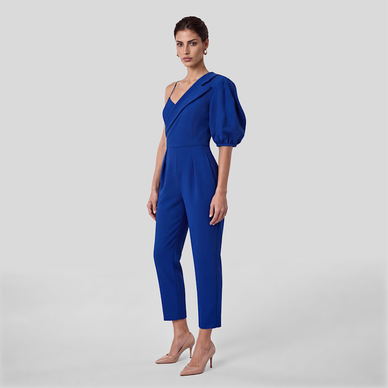 Thumbnail of Peak Lapel Puff Sleeve Crepe Jumpsuit - Royal Blue image