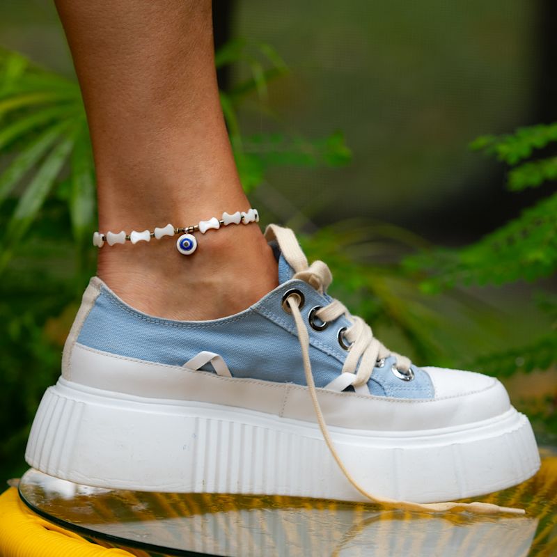 Thumbnail of Pearl Beaded Evil Eye Charm Anklet - White image