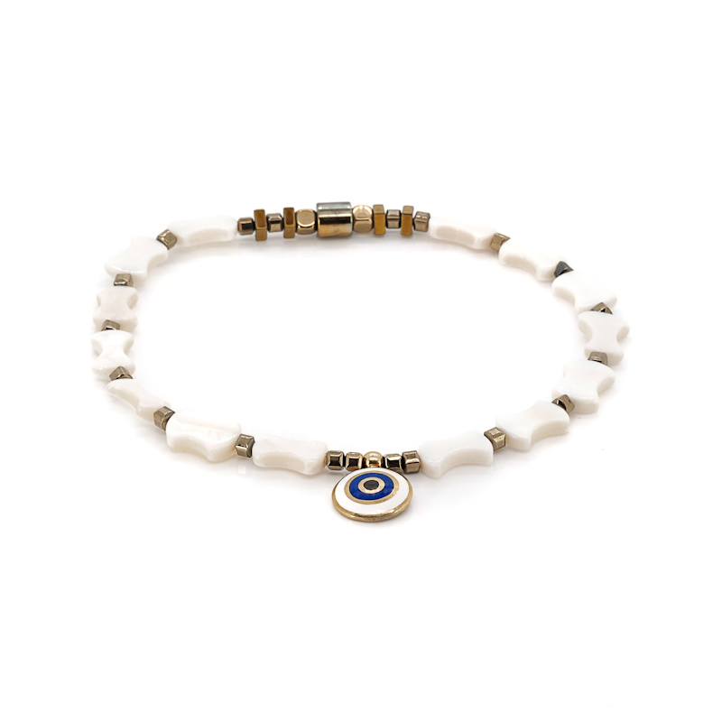 Thumbnail of Pearl Beaded Evil Eye Charm Anklet - White image