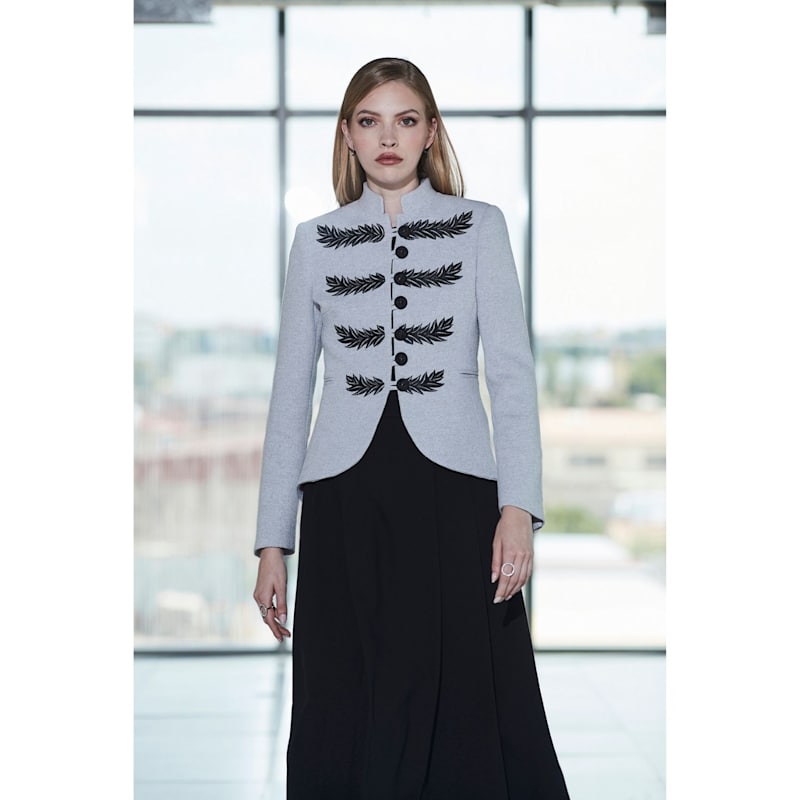 Thumbnail of Tailored Pearl Blazer With Black Embroidery image