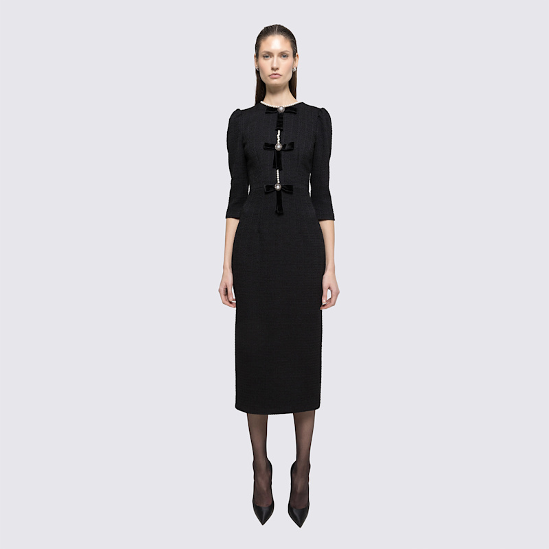 Pearl Detail Boucle Midi Dress | Nissa | Wolf & Badger