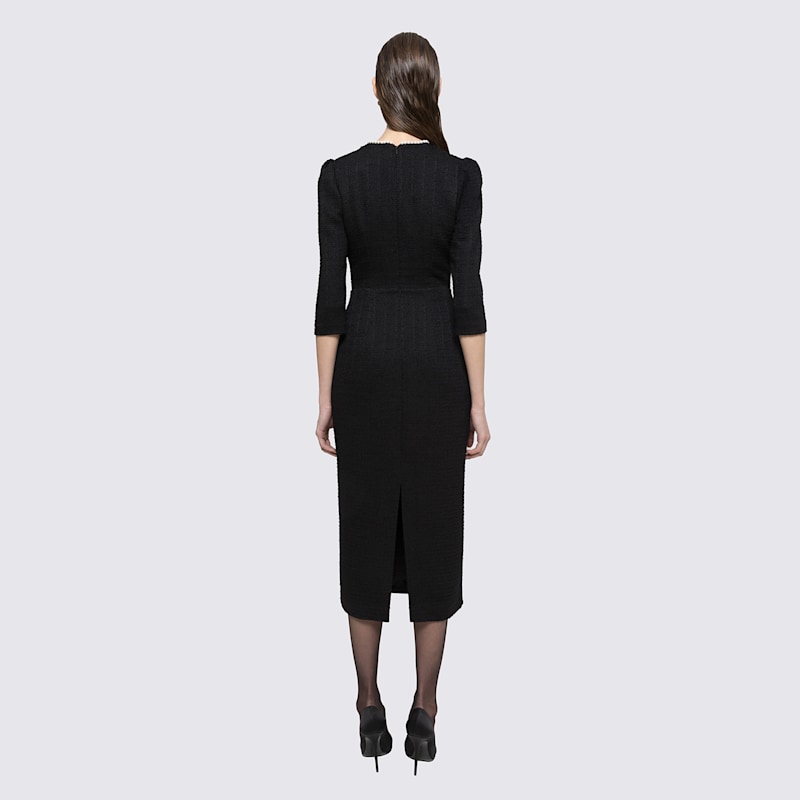 knee length dresses for ladies Self-Portrait - Black Boucle Taffeta Midi Dress main image 0