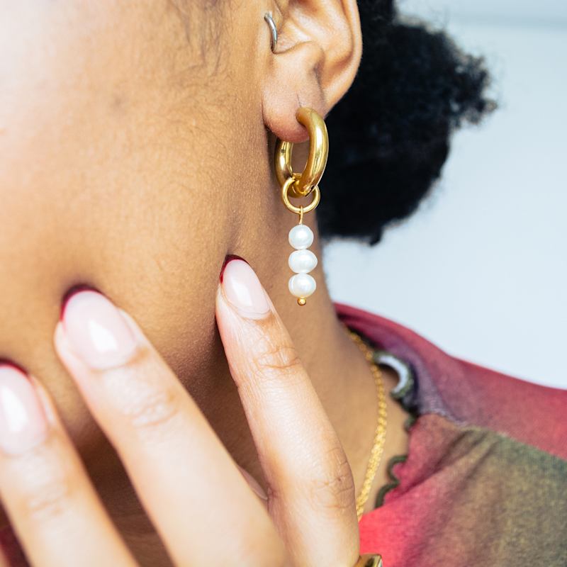 Thumbnail of Pearl Drop Hoop Earrings image