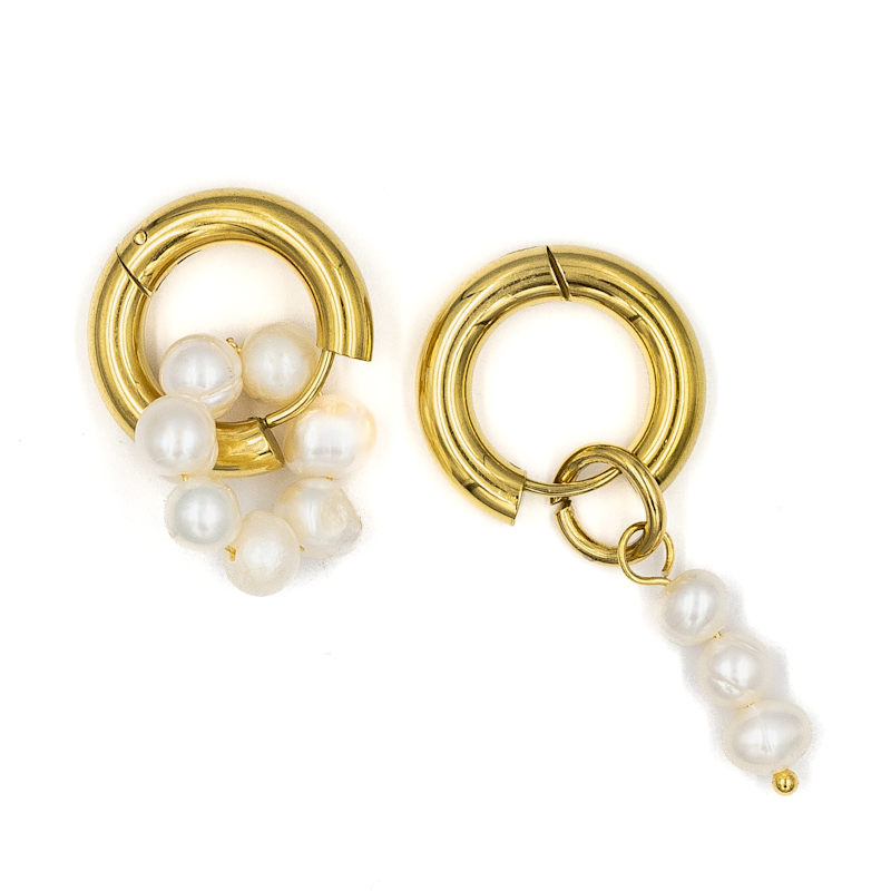 Thumbnail of Pearl Drop Hoop Earrings image