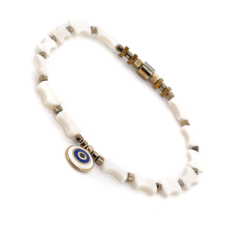 Thumbnail of Pearl Beaded Evil Eye Charm Anklet - White image