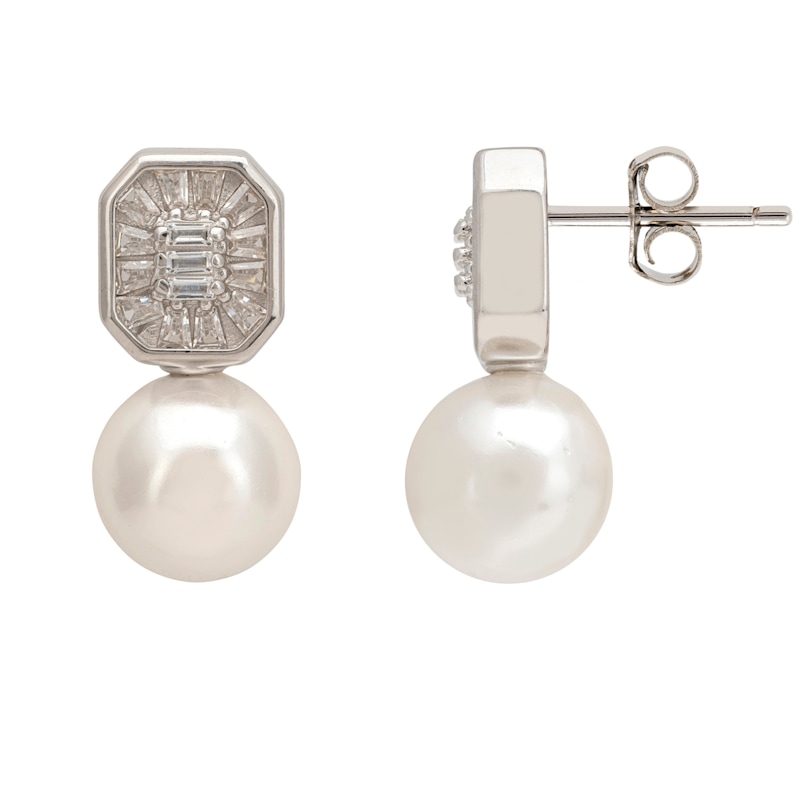 Thumbnail of Pearl Rectangular Cz Drop Earrings Silver image