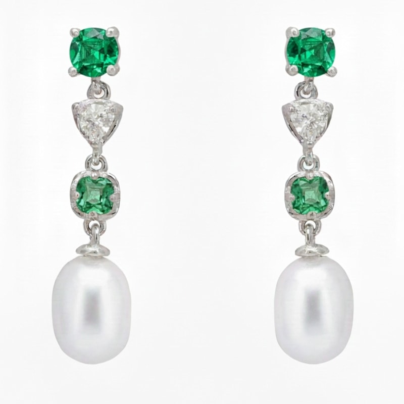 Thumbnail of Pearl Whisper Drop Earrings Emerald Silver image