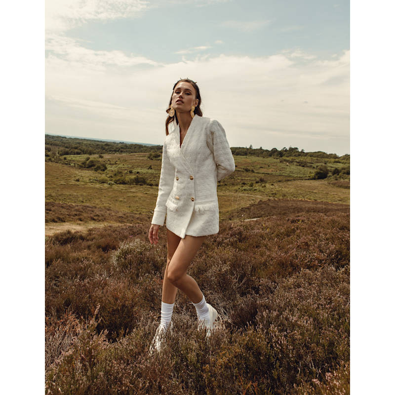 Thumbnail of Pearl White Fitted Long Blazer image
