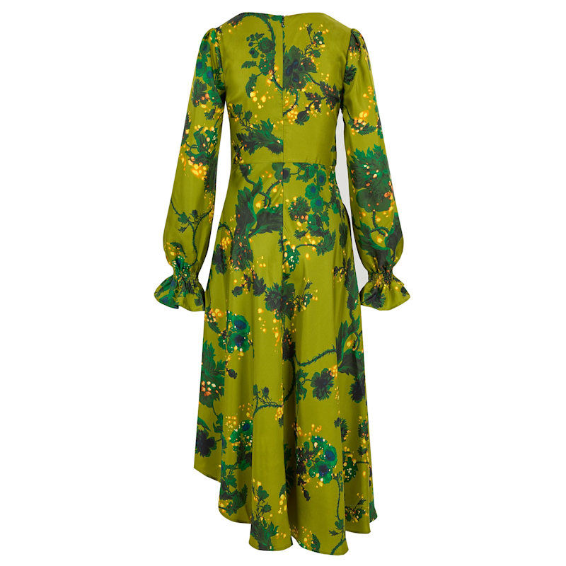 Thumbnail of Peggy Silk Dress In Gothic Floral Acid Ochre image
