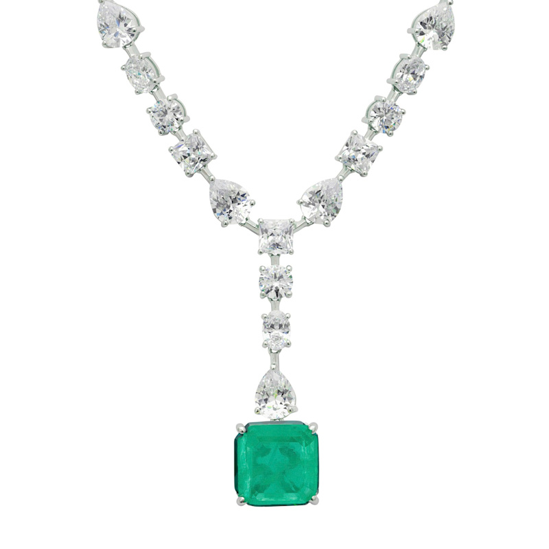 Thumbnail of Penelope Colombian Emerald Statement Necklace Silver image