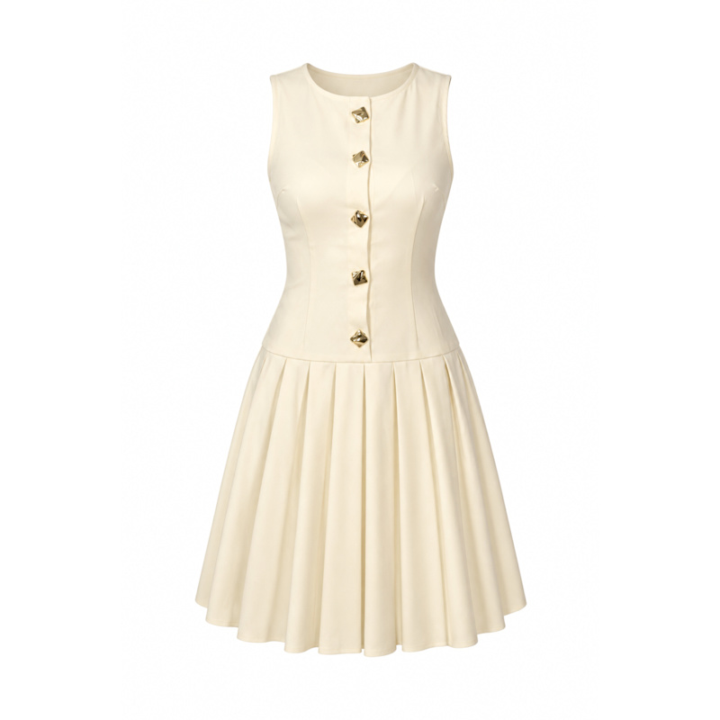 Penelope Tailored Pleated Mini Dress Cream | Girl In Mind