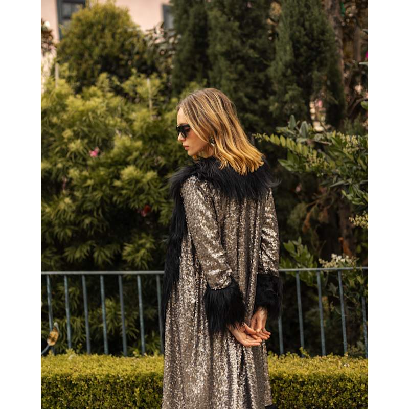 【NONCODE】Monet Hound Checked Fur Jacket Penny Deluxe Gunmetal Faux Fur Jacket | Jennafer Grace