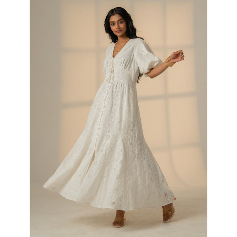 Thumbnail of Penny White Lace Button Through Midi Dress image