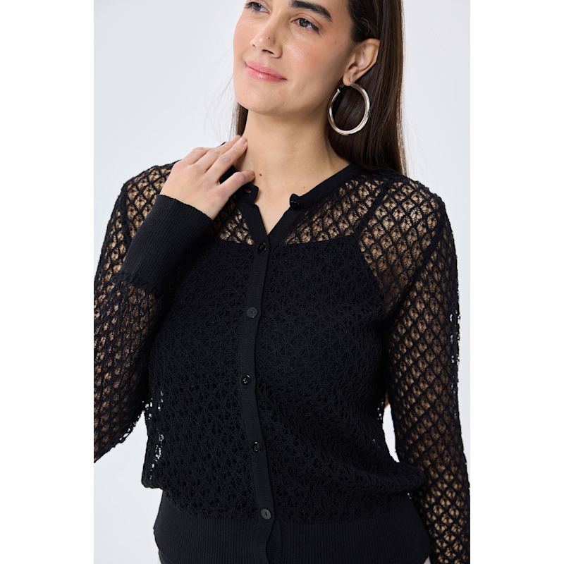 Thumbnail of Addison Openwork Knit Cardigan In Black image