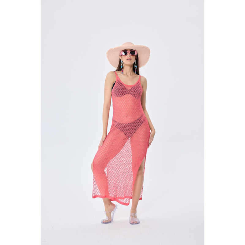 Thumbnail of Angel Openwork Strap Long Beach Dress In Coral image